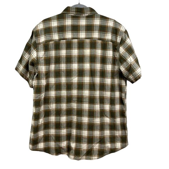 G.H. Bass Mens Plaid Shirt Button‎ Down Short Sleeves Pockets Beige Green Sz XL - Picture 4 of 5